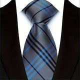 Gray Plaid & Checks Stripes Woven Jacquard Necktie