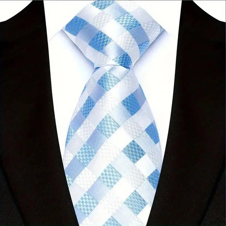 Blue Plaid & Checks Stripes Woven Jacquard Necktie