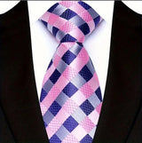 Pink Blue Plaid & Checks Stripes Woven Jacquard Necktie