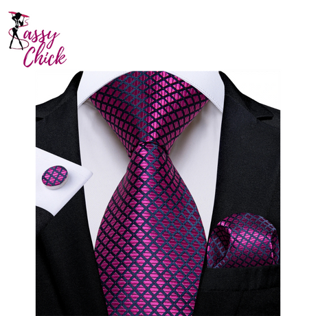 Plaid Men Tie Set Sassy Chick Logo