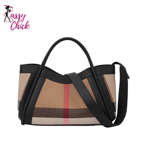 Plaid Pattern Large Capacity Handbag Sassy Chick Logo