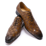 Plaid Print Leather Oxford Men Shoes