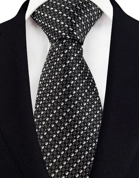 Black Plaid Stripes Floral 8CM  Jacquard Woven Necktie