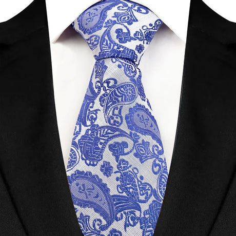 Blue Plaid Stripes Floral 8CM  Jacquard Woven Necktie