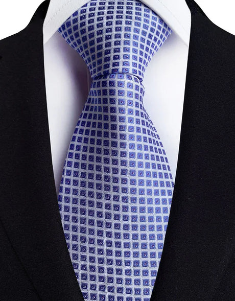 Blue Plaid Stripes Floral 8CM  Jacquard Woven Necktie