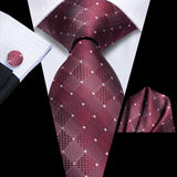 Red Plum Color Plaids Handkerchief Cufflinks Necktie