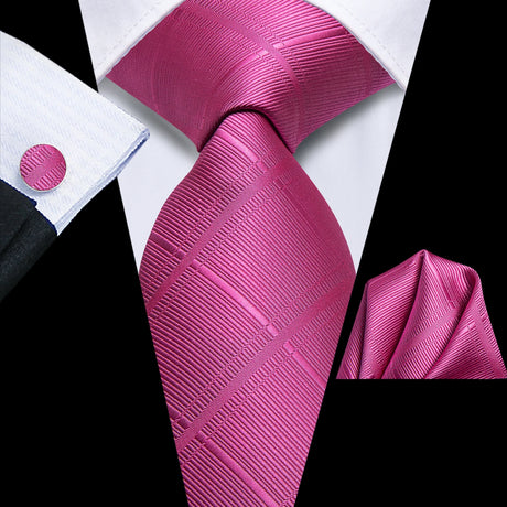 Pink Plum Color Plaids Handkerchief Cufflinks Necktie