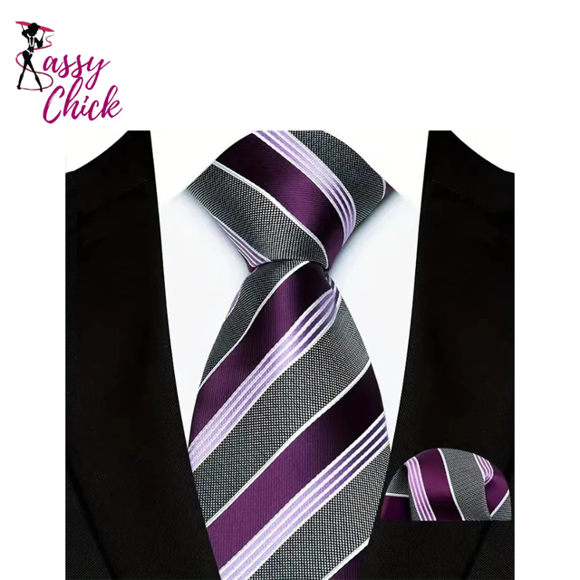 Pocket Square Classic Stripes Necktie Handkerchief Set Sassy Chick Logo
