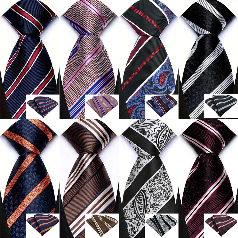 Collection of Pocket Square Classic Stripes Necktie Handkerchief Set