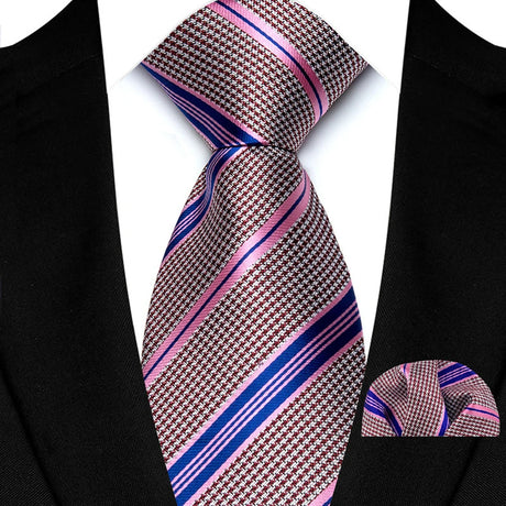 Gray Pocket Square Classic Stripes Necktie Handkerchief Set