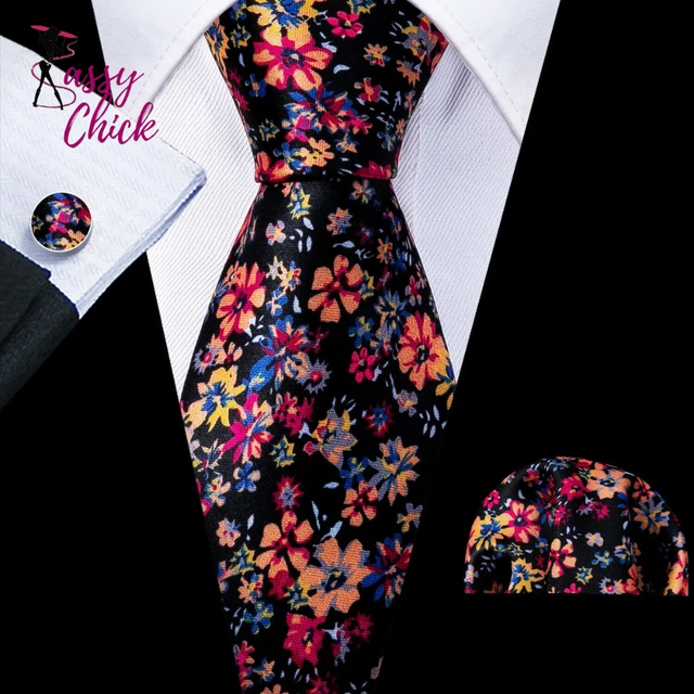 Pocket Square Cufflinks Set Jacquard Necktie Sassy Chick Logo
