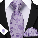 Purple Pocket Square Cufflinks Set Jacquard Necktie