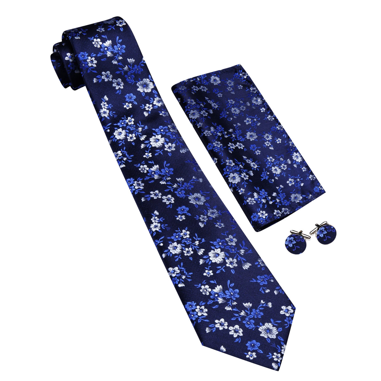 Blue Pocket Square Cufflinks Set Jacquard Necktie