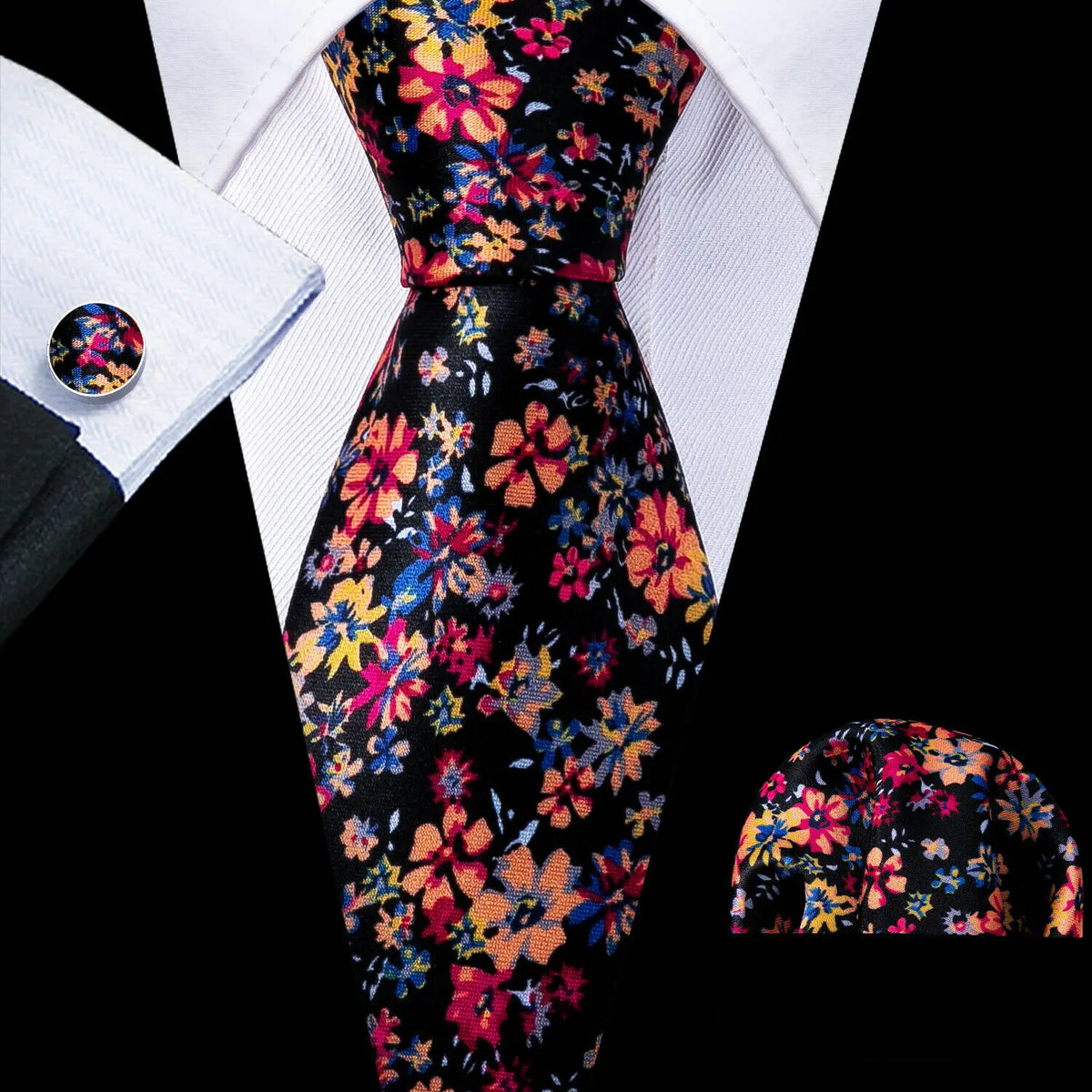 Pocket Square Cufflinks Set Jacquard Necktie