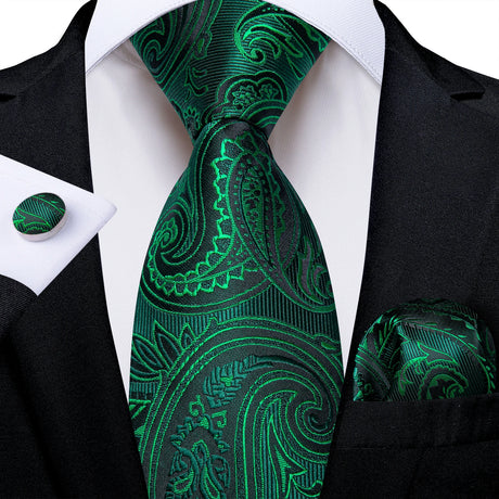 Green Pocket Square Cufflinks Silk Polyester Ties