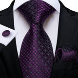 Purple Pocket Square Cufflinks Silk Polyester Ties