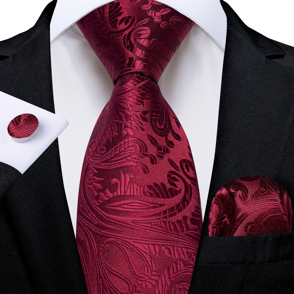 Red Pocket Square Cufflinks Silk Polyester Ties