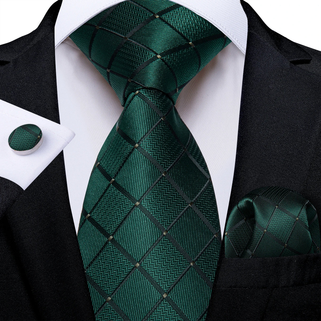 Green Pocket Square Cufflinks Silk Polyester Ties