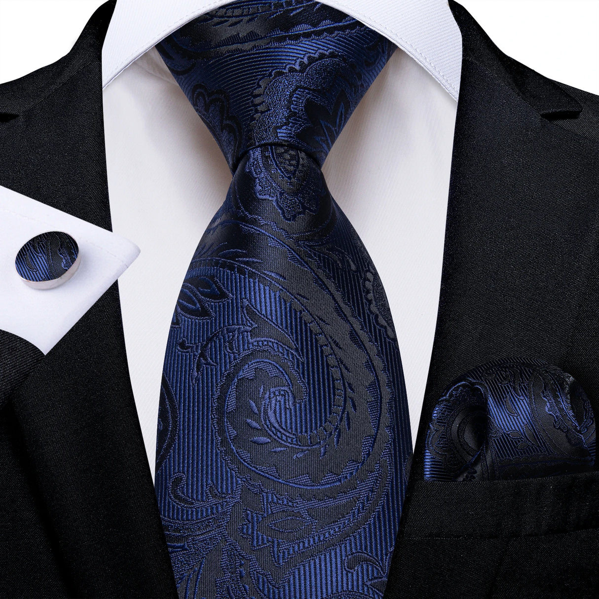 Blue Pocket Square Cufflinks Silk Polyester Ties