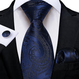 Blue Pocket Square Cufflinks Silk Polyester Ties
