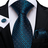 Blue Pocket Square Cufflinks Silk Polyester Ties