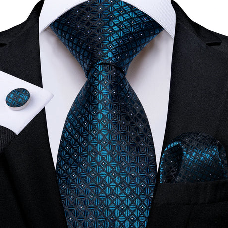 Blue Pocket Square Cufflinks Silk Polyester Ties