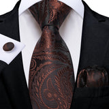 Brown Pocket Square Cufflinks Silk Polyester Ties