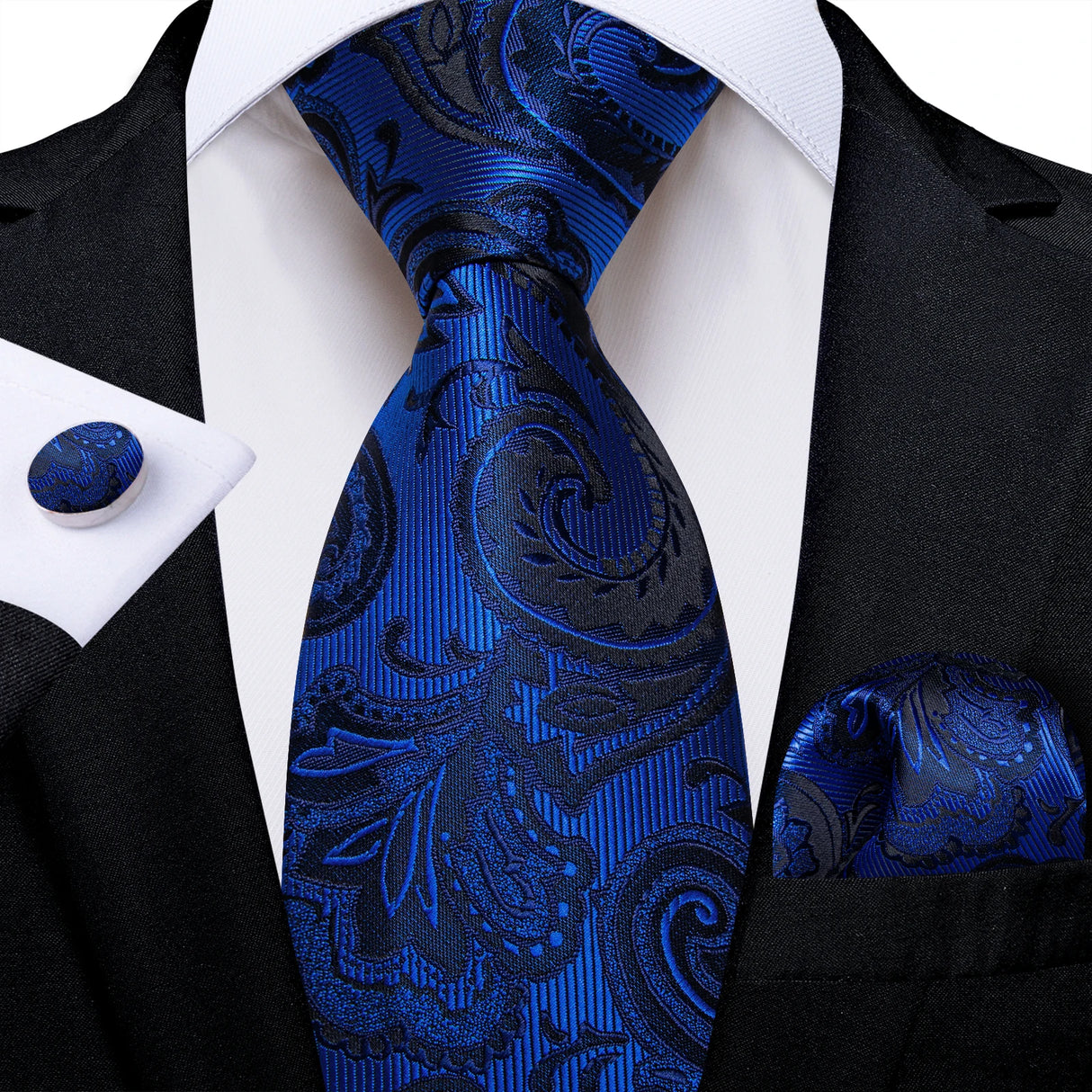 Blue Pocket Square Cufflinks Silk Polyester Ties