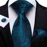 Blue Pocket Square Cufflinks Silk Polyester Ties