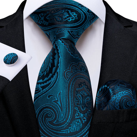 Blue Pocket Square Cufflinks Silk Polyester Ties