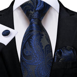 Blue Pocket Square Cufflinks Silk Polyester Ties