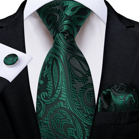 Green Pocket Square Cufflinks Silk Polyester Ties