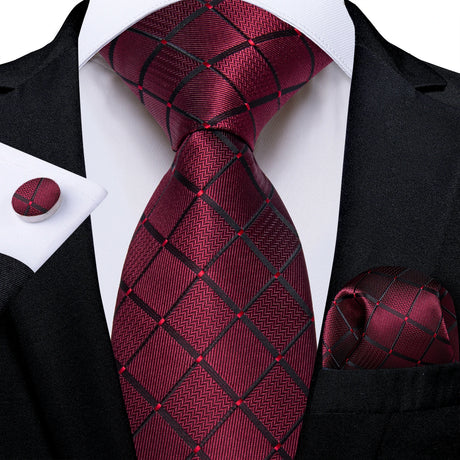 Red Pocket Square Cufflinks Silk Polyester Ties