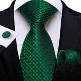 Green Pocket Square Cufflinks Silk Polyester Ties