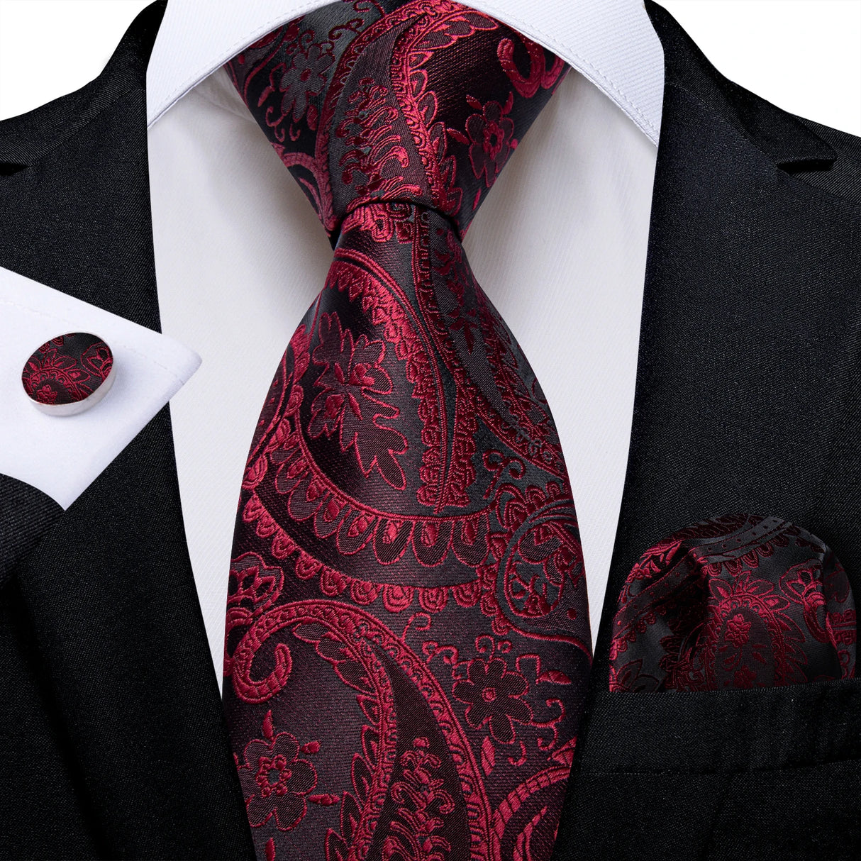 Red Pocket Square Cufflinks Silk Polyester Ties