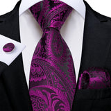 Purple Pocket Square Cufflinks Silk Polyester Ties