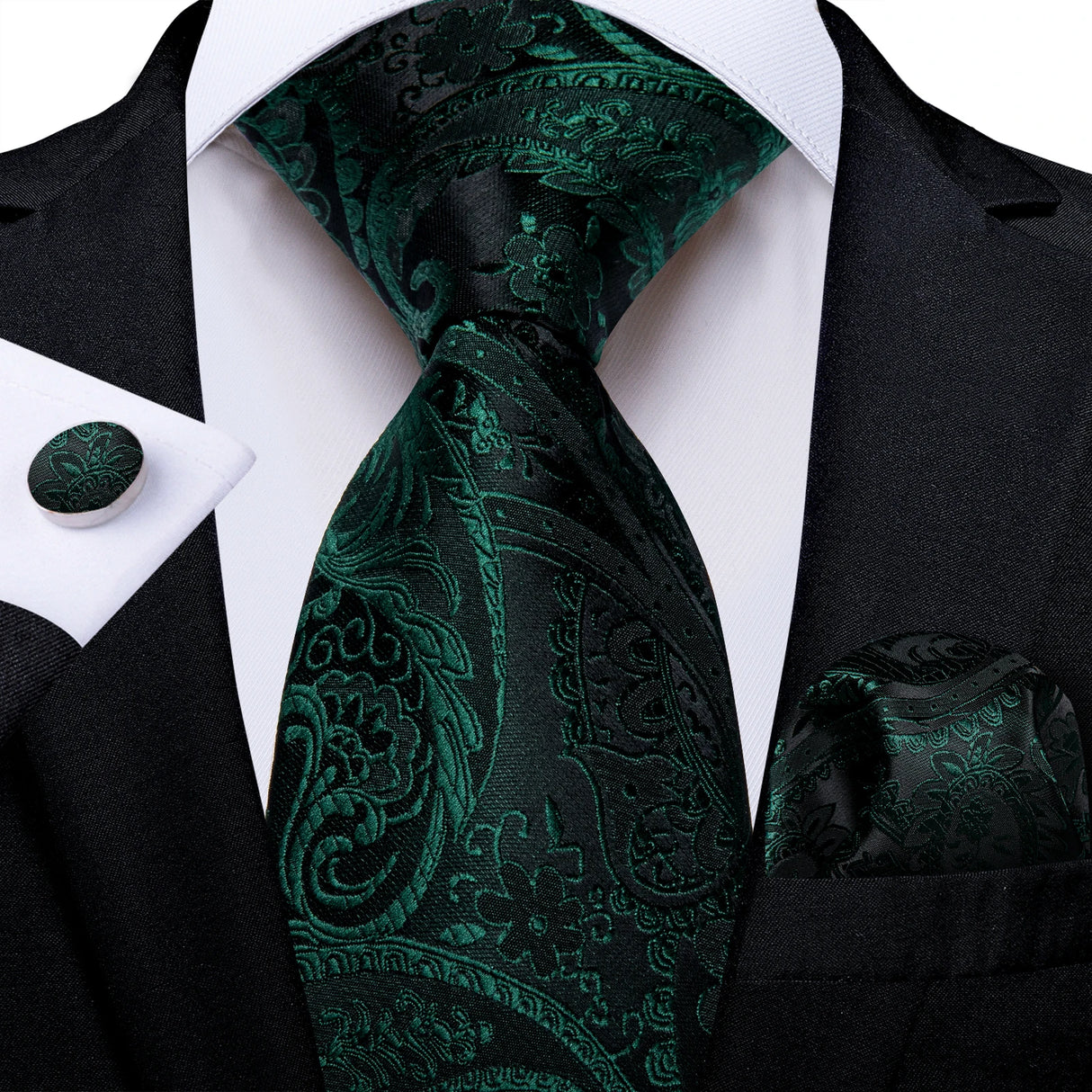 Green Pocket Square Cufflinks Silk Polyester Ties
