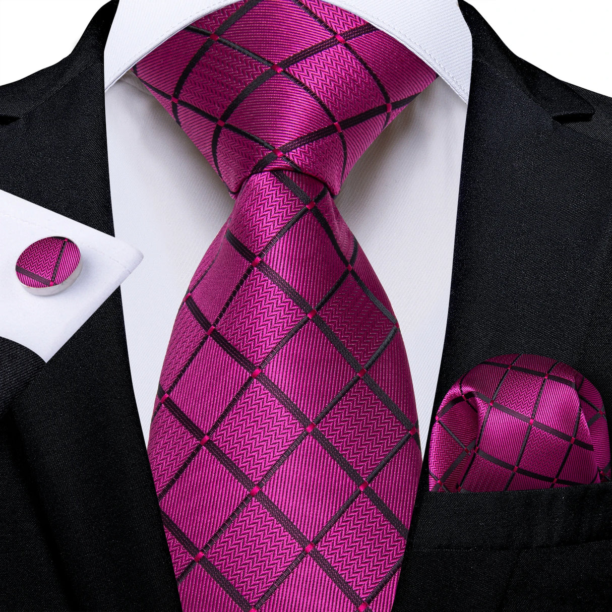 Pink Pocket Square Cufflinks Silk Polyester Ties