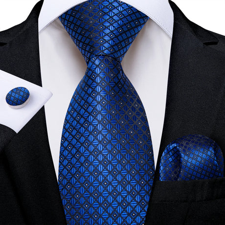 Blue Pocket Square Cufflinks Silk Polyester Ties