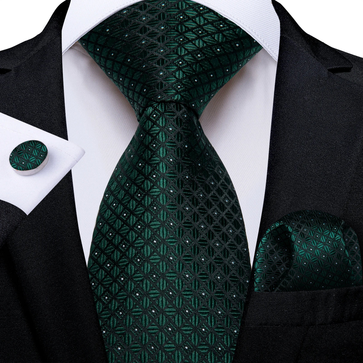 Green Pocket Square Cufflinks Silk Polyester Ties
