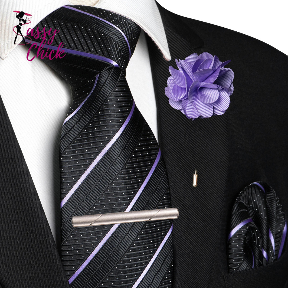 Pocket Square Lapel Pin Clip Set Wedding Tie Sassy Chick Logo