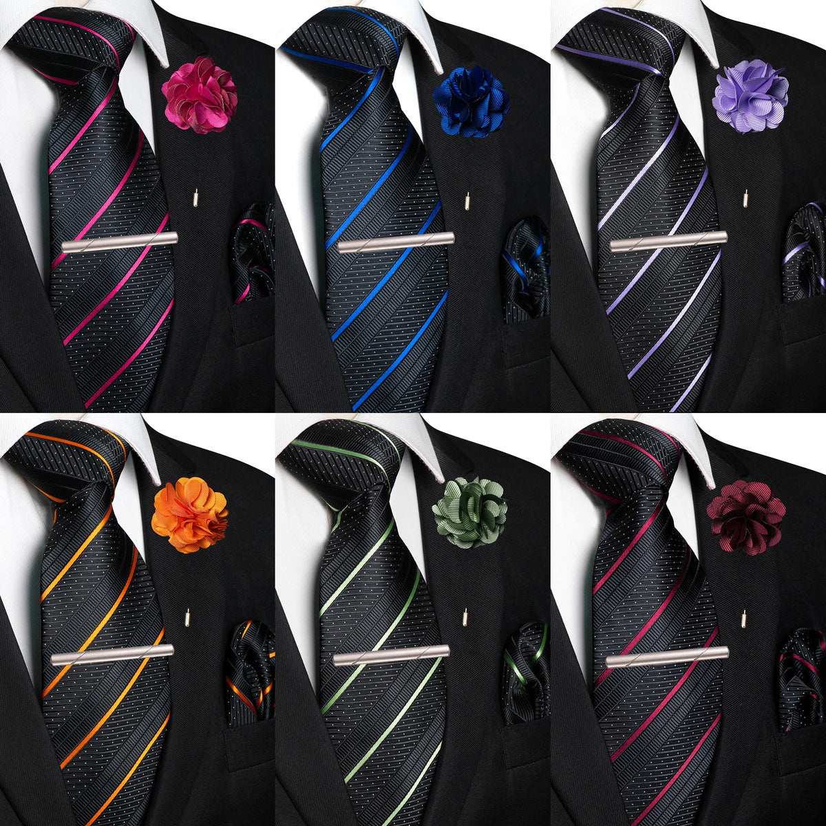 Collection of Pocket Square Lapel Pin Clip Set Wedding Tie