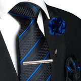 Blue Pocket Square Lapel Pin Clip Set Wedding Tie