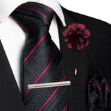 Red Pocket Square Lapel Pin Clip Set Wedding Tie