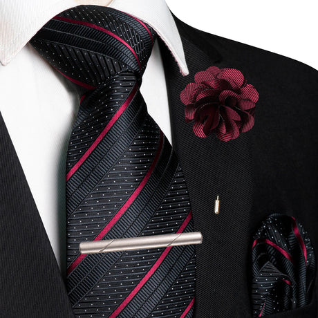 Red Pocket Square Lapel Pin Clip Set Wedding Tie