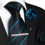 Blue Pocket Square Lapel Pin Clip Set Wedding Tie