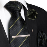 Black Pocket Square Lapel Pin Clip Set Wedding Tie