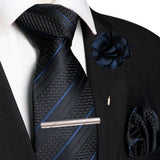Black Pocket Square Lapel Pin Clip Set Wedding Tie