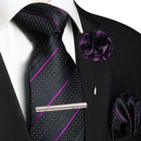 Purple Pocket Square Lapel Pin Clip Set Wedding Tie