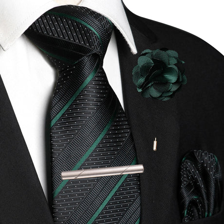 Green Pocket Square Lapel Pin Clip Set Wedding Tie